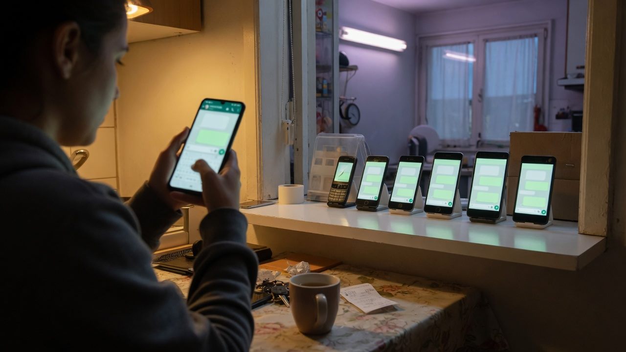 A person sending one message while many phones receive it