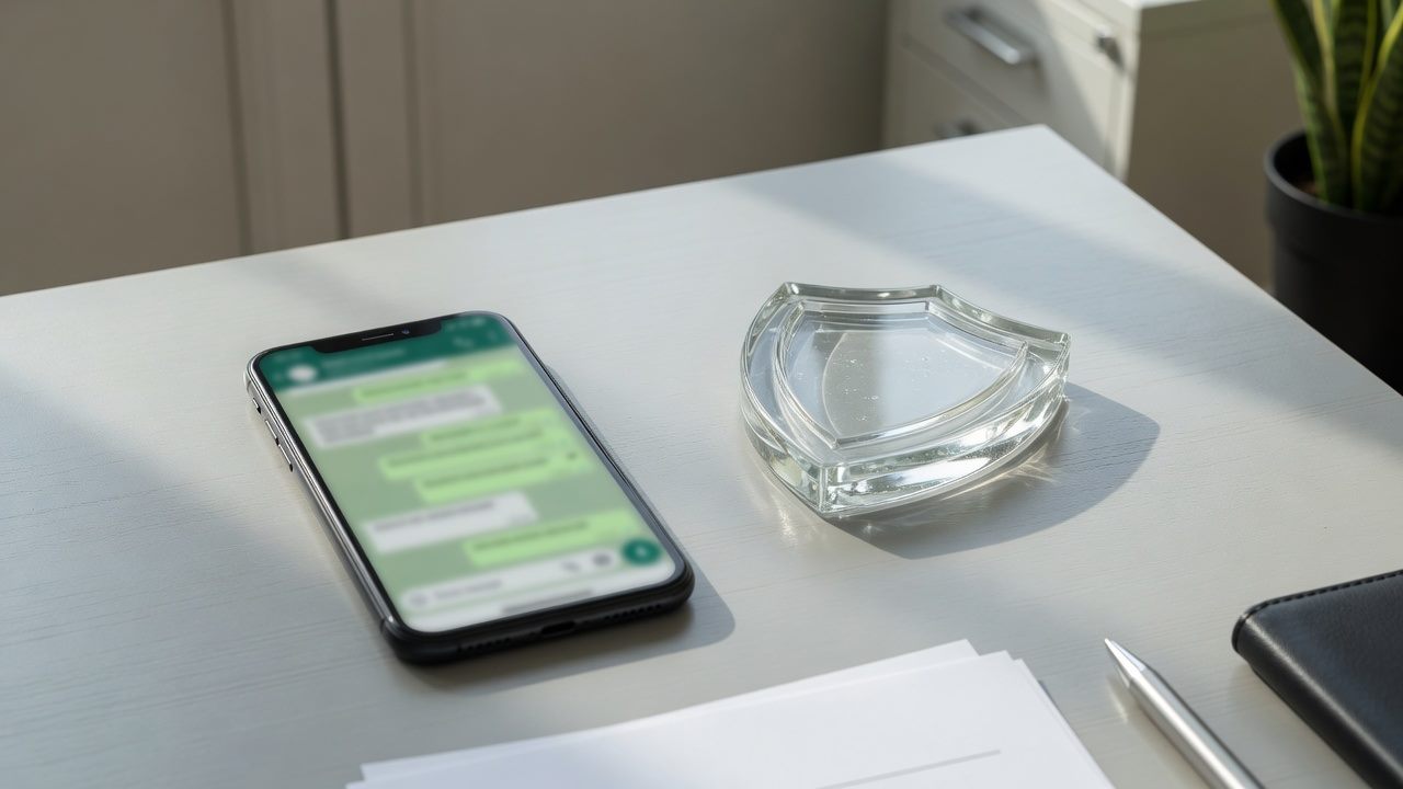 A business phone beside a glass shield