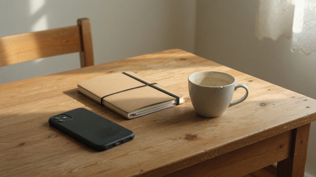 A phone resting face down on a quiet desk